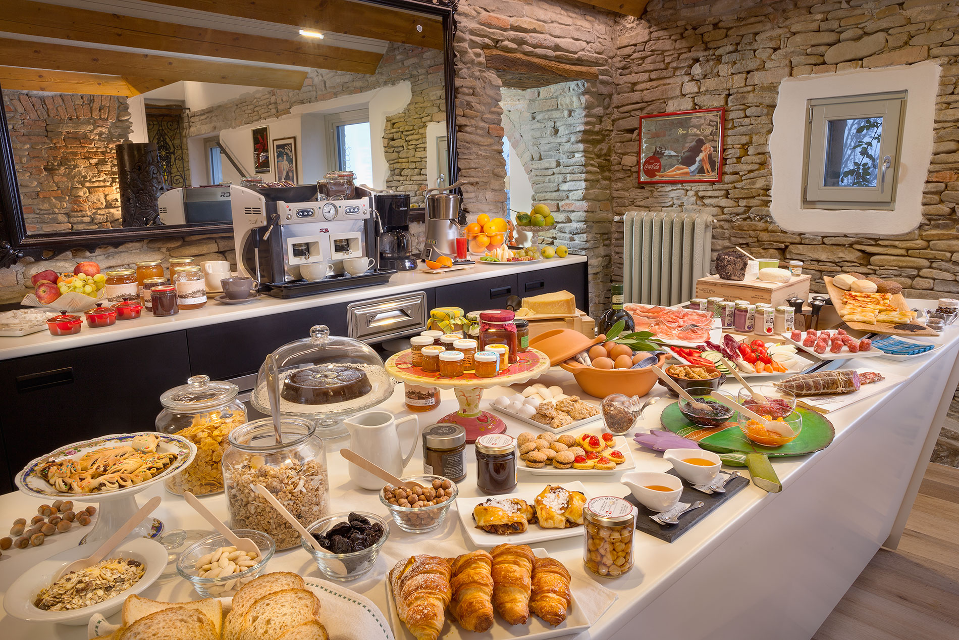 One section of the breakfast buffet that greets visitors in the morning.